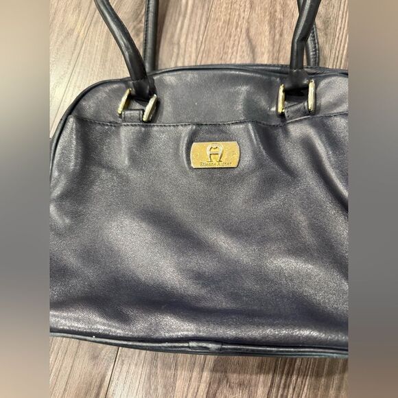 Etienne Aigner Vintage Leather Shoulder Bag Purse Black Navy - Picture 2 of 11